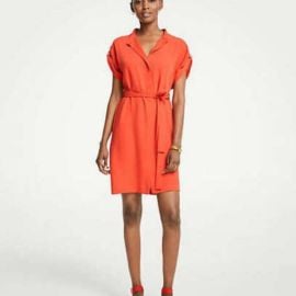 Ann Taylor Dresses Ann Taylor Orange Rolled Sleeves Tie Waist Shift Dress Poshmark at Poshmark