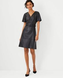 Ann Taylor Faux Leather Belted Flare Dress at Ann Taylor