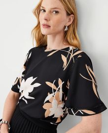 Ann Taylor Floral Mixed Media Cutout Flutter Sleeve Top at Ann Taylor