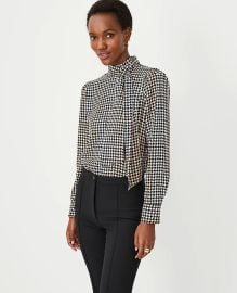 Ann Taylor Houndstooth Mock Tie Neck Puff Sleeve Top at Ann Taylor