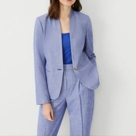 Ann Taylor Jackets amp Coats Ann Taylor Azurine Blue Blazer In Cross Weave Poshmark at Poshmark