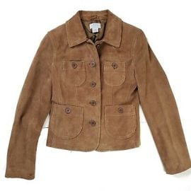 Ann Taylor LOFT Size 0 Brown Suede Leather Jacket Blazer Button Front Pocket at eBay