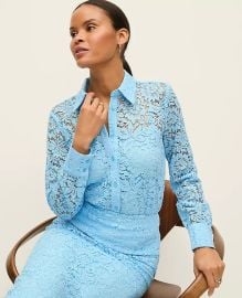 Ann Taylor Lace Shirt in Blue Air at Ann Taylor