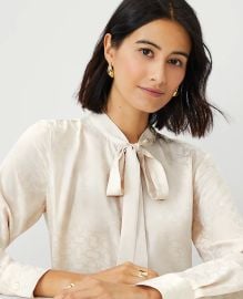 Ann Taylor Link Jacquard Tie Neck Blouse at Ann Taylor