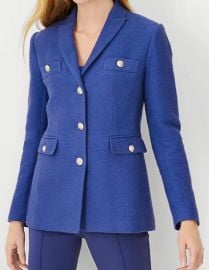 Ann Taylor Long Tweed Jacket in Azurine Blue at Ann Taylor