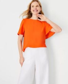 Ann Taylor Mixed Media Angel Sleeve Top in Summer Orange at Ann Taylor