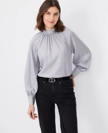 Ann Taylor Mock Neck Shirred Popover at Ann Taylor