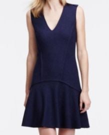 Ann Taylor Navy Blue Fit Flare V Neck Boiled Wool Blend Flounce Dress 6 Lovely eBay at eBay