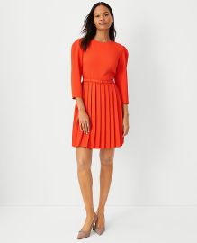 Ann Taylor Pleated Belted Flare Dress in Grenadine Punch at Ann Taylor