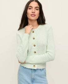 Ann Taylor Scalloped Trim Cardigan in Pale Aqua at Ann Taylor