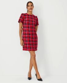 Ann Taylor Shimmer Houndstooth Tweed Shift Dress in Navy Pink Multi at Ann Taylor