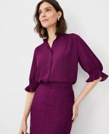 Ann Taylor Shirred Yoke Puff Sleeve Top in Plum Glow at Ann Taylor