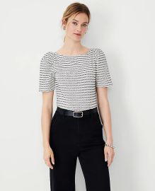 Ann Taylor Striped Puff Sleeve Boatneck Top at Ann Taylor