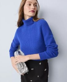 Ann Taylor Studio Collection Cashmere Ribbed Turtleneck Sweater in vivid blue at Ann Taylor