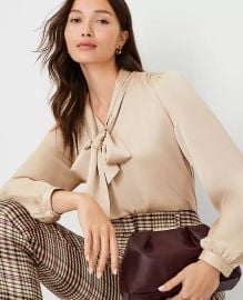 Ann Taylor Tie Neck Popover at Ann Taylor