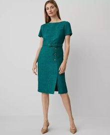 Ann Taylor Tweed Belted Button Midi Sheath Dress at Ann Taylor