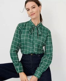 Ann Taylor Windowpane Tie Neck Blouse at Ann Taylor