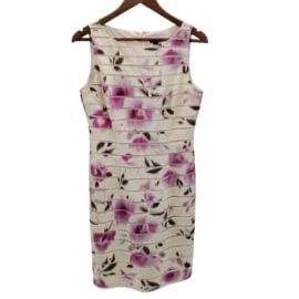 Ann Taylor Womens Sleeveless Floral Striped Silk Sheath Dress Sz 8 Purple Cream eBay at eBay