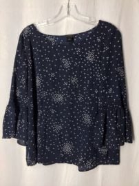 Ann Taylor large Womans Top Blue White Circle Pattern 34 Bell Sleeve Pull Over eBay at eBay