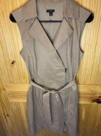 Ann Taylor tan Shirt Dress Sz 6 Wrap Tie Side Zipper Knee Length Sleeveless eBay at eBay