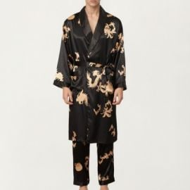 Anna-Kaci Menx27s 2-Piece Set Satin Dragon Print Robe and Lounge Pants with Shawl Collar and Waist Tie - Medium Black Target at Target