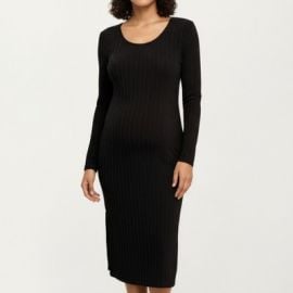 Anna-Kaci Women\'s Ribbed Knit Maternity Dress with Long Sleeves, Scoop Neckline and Stretch Fit Designed - Large, Black at Target
