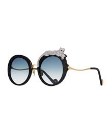 Anna-Karin Karlsson Rose et la Roue Round Crystal-Embellished Leopard Sunglasses at Neiman Marcus