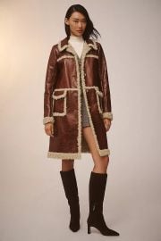 Anna Sui Sherpa Trim Faux Leather Coat at Anthropologie