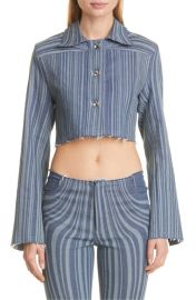 Anne Isabella Laser Stripe Raw Edge Crop Denim Jacket at Nordstrom