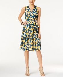 Anne Klein Dot-Print Faux-Wrap Dress at Macys