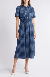 Anne Klein Houndstooth Print Denim Shirtdress at Nordstrom