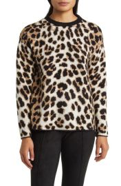 Anne Klein Leopard Crewneck Sweater at Nordstrom