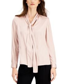 Anne Klein Long-Sleeve Tie-Neck Top  Reviews - Tops - Women - Macys at Macys