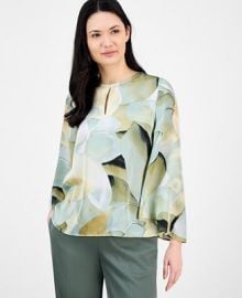 Anne Klein Petite Printed Keyhole-Front Long-Sleeve Blouse - Macy39s at Macys