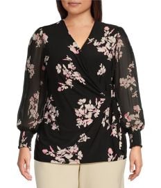 Anne Klein Plus Size Floral Long Sleeve V-Neck Faux Wrap Top Dillardx27s at Dillards