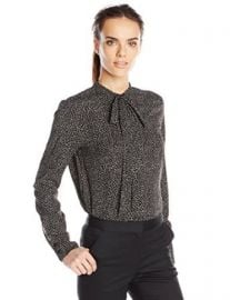 Anne Klein Womenand39s Long Sleeve Mini Dot Bow Blouse at Amazon