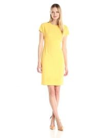 Anne Klein Womenand39s Topstitch Short-Sleeve Sheath Dress in Yellow at Amazon