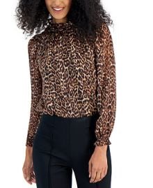 Anne Klein Womens Animal-Print Ruffled-Neck Keyhole-Back Blouse - Macys at Macys