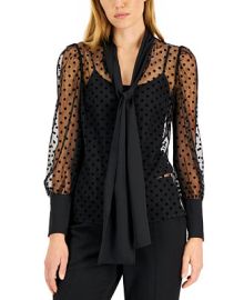 Anne Klein Womens Flocked-Dot Mesh Tie-Neck Blouse Reviews - Tops - Women - Macys at Macys