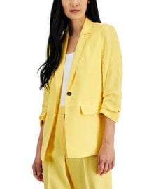 Anne Klein Womens Linen-Blend One-Button Scrunch Sleeve Blazer - Macys at Macys