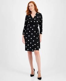 Anne Klein Womens Printed 34-Sleeve Wrap Dress PXXS-XXL - Macys at Macys
