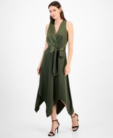 Anne Klein Womens Surplice Handkerchief-Hem Sleeveless Midi Dress - Macys at Macys