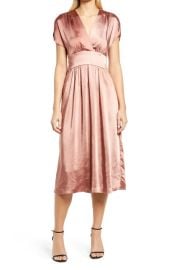 Anne Klein Wrap Front Washed Satin Midi Dress at Nordstrom