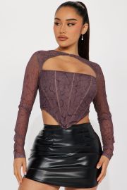 Annita Mesh Corset Top - Browncombo Fashion Nova Knit Tops Fashion Nova at Fashion Nova