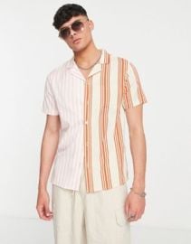 Another Influence short sleeve striped shirt in beige pink at ASOS