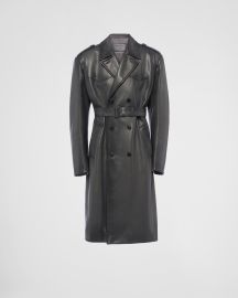 Anthracite Gray Oversized double-breasted leather trench coat Prada at Prada