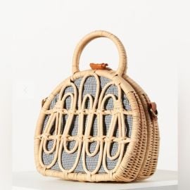 Anthropologie Bags Anthropologie Nwot Mini Rattan Suitcase Satchel One Size Navy Gingham Poshmark at Poshmark