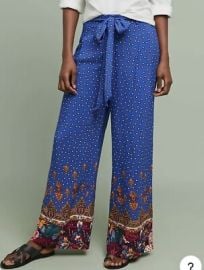 Anthropologie Ett Twa Printed Wide Leg Floral Pants Royal Blue Funky Belted 6 eBay at eBay