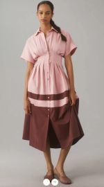 Anthropologie Exquise Tobie Button Front Pleated Midi Shirt Dress at eBay