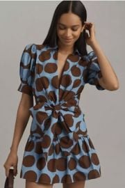 Anthropologie Farm Rio Bow Front Mini Dress NWT Size Medium Blue Brown Dot eBay at eBay